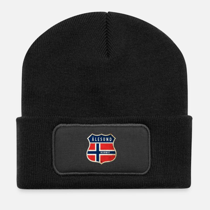 Ålesund Norwegen Wappen Flaggen Design - Recycelte Patch Beanie - Schwarz