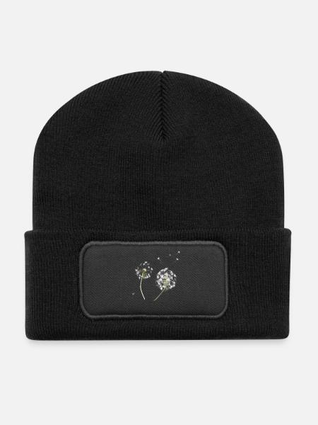 Weiße Löwenzahn-Silhouette - Recycelte Patch Beanie - Schwarz