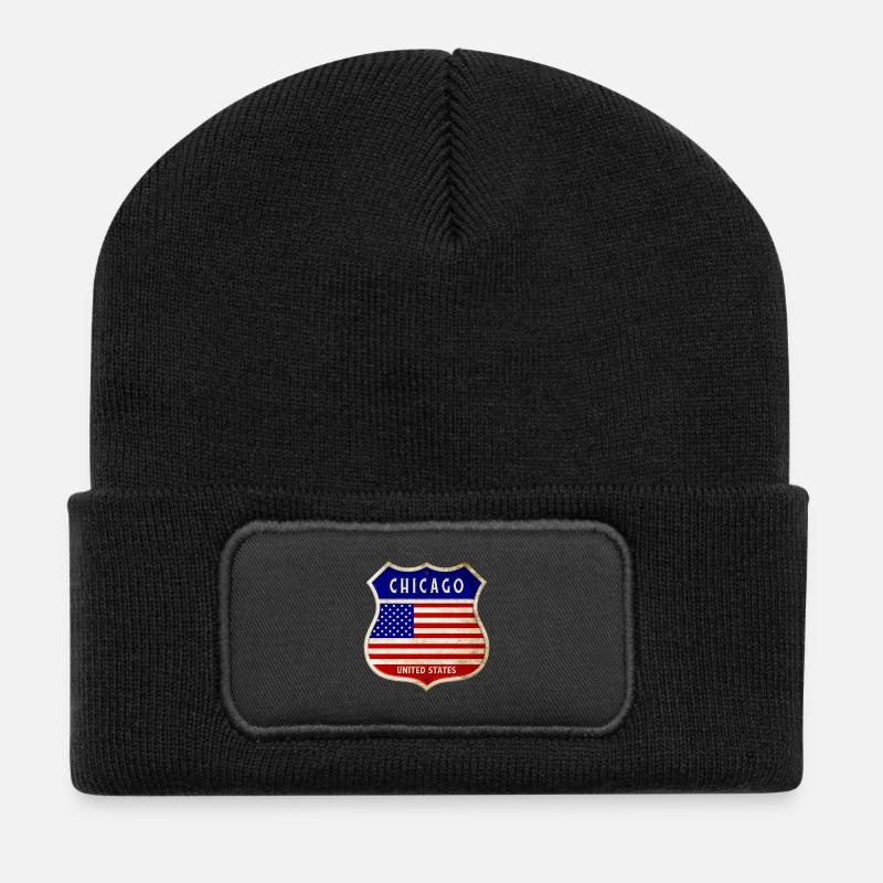 Chicago USA United States Wappen Flaggen - Recycelte Patch Beanie - Schwarz