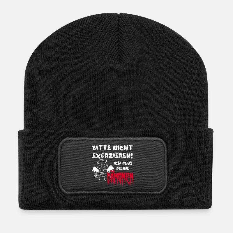 Bitte nicht exorzieren! Ich mag meine Dämonen - Recycelte Patch Beanie - Schwarz