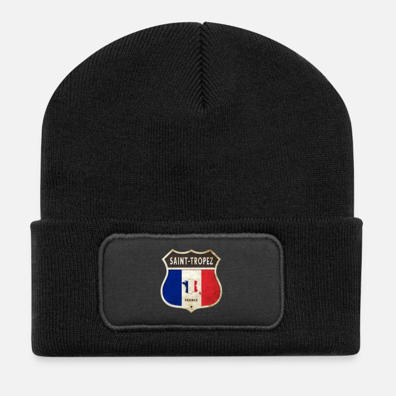 Saint-Tropez Frankreich Wappen Flaggen Design - Recycelte Patch Beanie - Schwarz