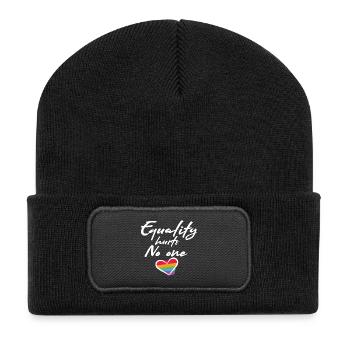 Regenbogen Herz Statement Liebe Frieden - Recycelte Patch Beanie - Schwarz - Vorne