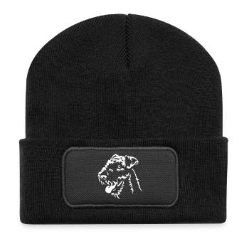 Airedale Terrier "Black Edition" - Recycelte Patch Beanie - Schwarz - Vorne