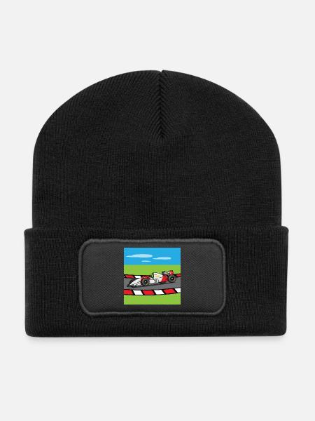 Voiture de course, voiture de course, course, voiture, voiture de sport - Beanie recyclé à patch - noir