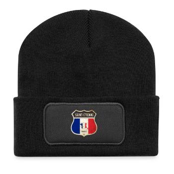 Saint-Étienne France Armoiries Drapeaux Design - Beanie recyclé à patch - noir - Devant