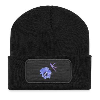 bezaubernde elfen oberteile, Hibiskusblüte - Recycelte Patch Beanie - Schwarz - Vorne