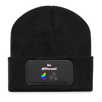 Be different, katzen Design, kluge Sprüche - Recycelte Patch Beanie - Schwarz - Vorne