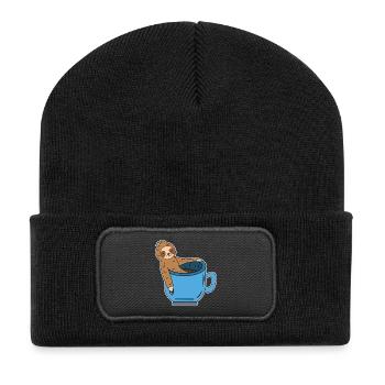 Funny sloth Caffeine Coffee Drinking coffee cup - Recycled Patch Beanie - black - Front