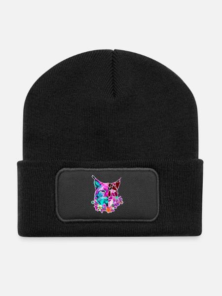 Luchs Katze Sommer Farben - Recycelte Patch Beanie - Schwarz