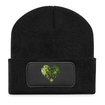 grünes Blätterdach eines Waldes in Herz Form - Recycelte Patch Beanie - Schwarz - Vorne