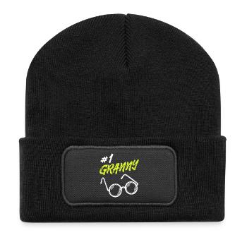 Statement Seniorin Brille Beste Omi Oma Großmutter - Recycelte Patch Beanie - Schwarz - Vorne