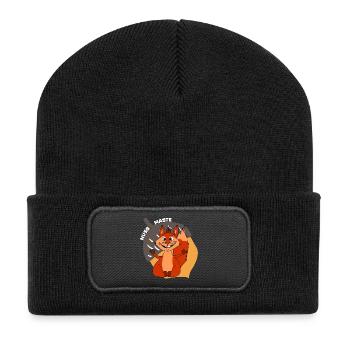 Yoga Hörnchen Nussmaste Meditation - Recycelte Patch Beanie - Schwarz - Vorne