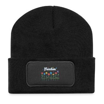 Freedom Blumen Schmetterlinge Freiheitsdesign - Recycelte Patch Beanie - Schwarz - Vorne
