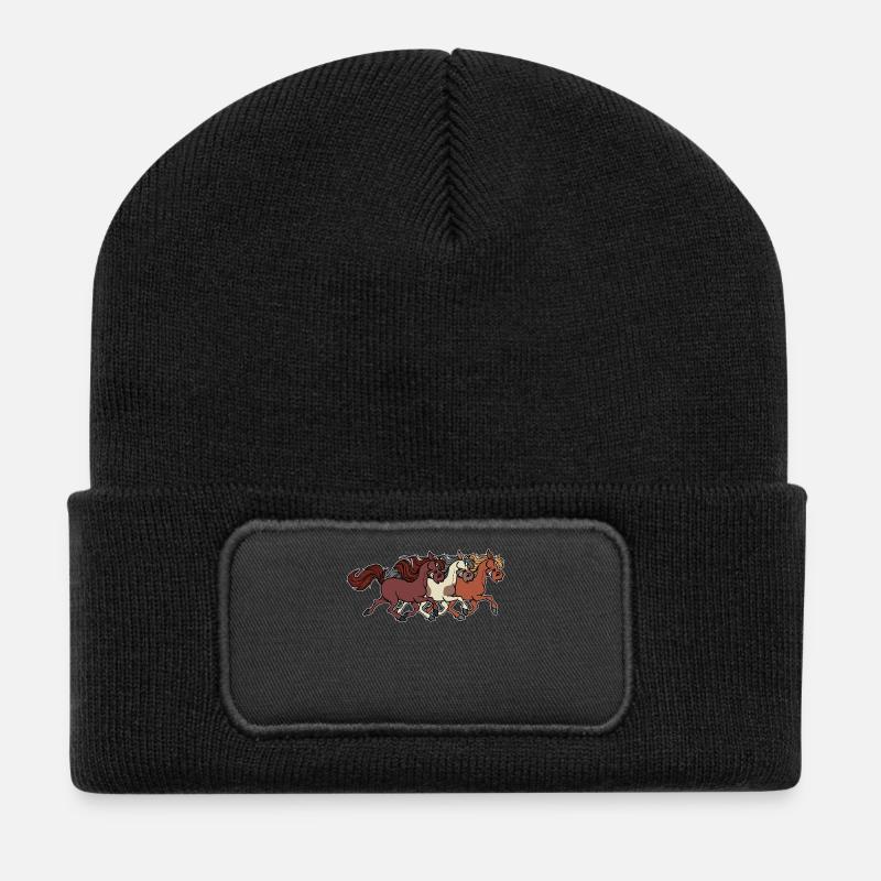 Hengst Galopp Pferde Islandpferde Pferdenarr - Recycelte Patch Beanie - Schwarz