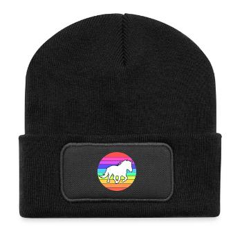 Pferde Pferdenarr Haflinger Galopp Islandpferde - Recycelte Patch Beanie - Schwarz - Vorne