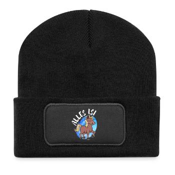 Pony Islandpferde Pferdenarr Statement Islandponys - Recycelte Patch Beanie - Schwarz - Vorne