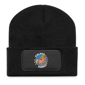 Islandpferde Islandponys Pony Statement Pferde - Recycelte Patch Beanie - Schwarz - Vorne