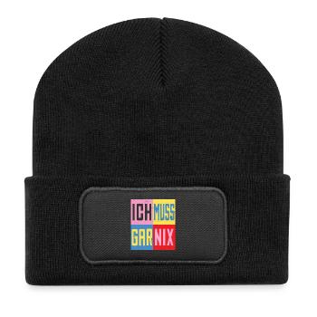 Ich Muss Gar Nichts - Recycelte Patch Beanie - Schwarz - Vorne
