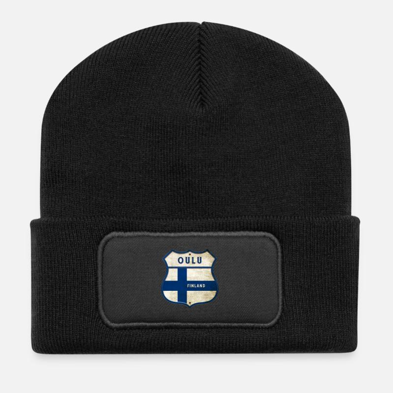 Oulu Finnland Wappen Design - Recycelte Patch Beanie - Schwarz