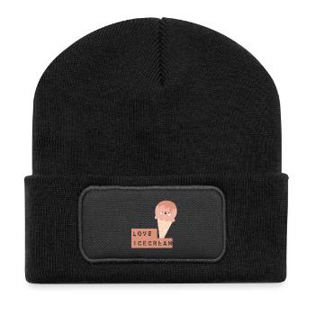 Schattige IJsje met Hartjes Schrift - Recycled Patch Beanie - black - Front