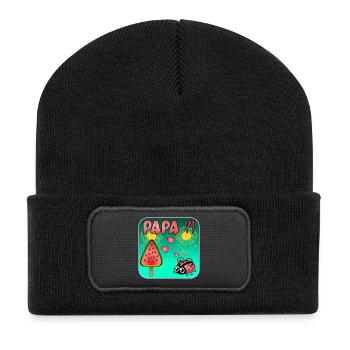 Wassermelonen Eiscreme - PAPA MARIENKÄFER - Recycelte Patch Beanie - Schwarz - Vorne