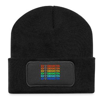 Nachspeise Lecker Statement Ich Liebe Süßigkeiten - Recycelte Patch Beanie - Schwarz - Vorne