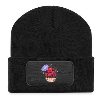 Süßigkeiten Statement Backen Cupcake Naschen - Recycelte Patch Beanie - Schwarz - Vorne