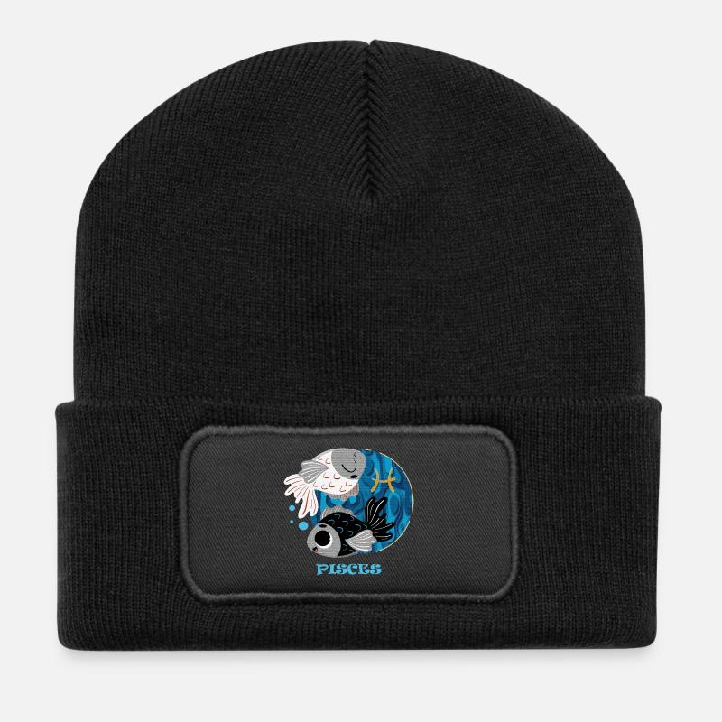 Sternzeichen Fische - Recycelte Patch Beanie - Schwarz