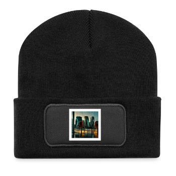 scène urbaine futuriste - affiche - Beanie recyclé à patch - noir - Devant