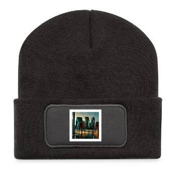 scène urbaine futuriste - affiche - Beanie recyclé à patch - charbon - Devant