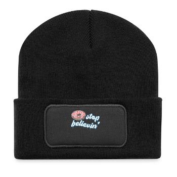 Naschen Donut Süßigkeiten Statement Nachspeise - Recycelte Patch Beanie - Schwarz - Vorne