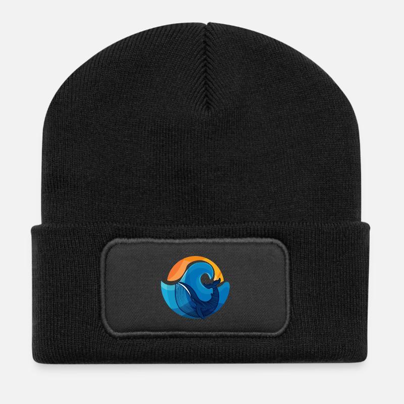 Vagues et Illustration de requin baleine - Beanie recyclé à patch - noir
