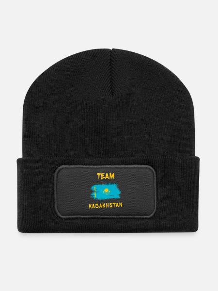 Team Kasachstan Flaggen Design - Recycelte Patch Beanie - Schwarz