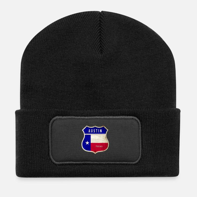 Austin Texas Wappen Flaggen Design - Recycelte Patch Beanie - Schwarz