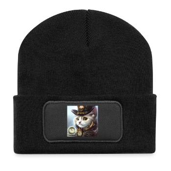 Chaton steampunk mignon - Beanie recyclé à patch - noir - Devant
