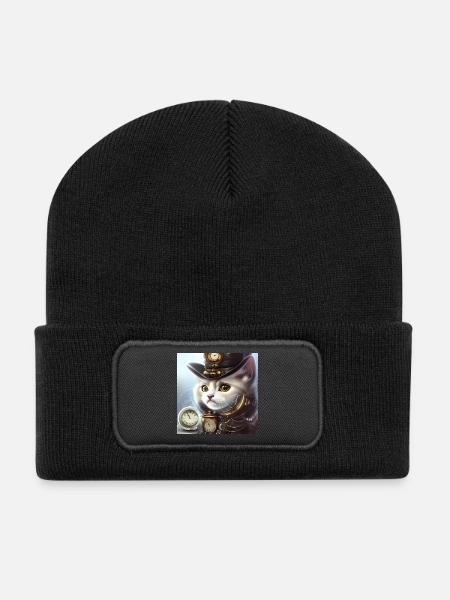 Chaton steampunk mignon - Beanie recyclé à patch - noir