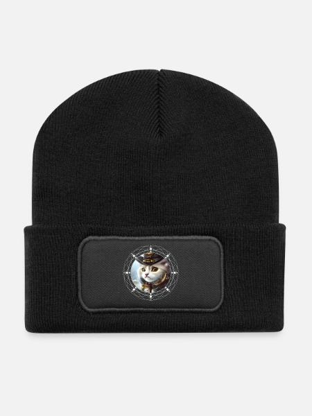Chaton steampunk mignon - Beanie recyclé à patch - noir