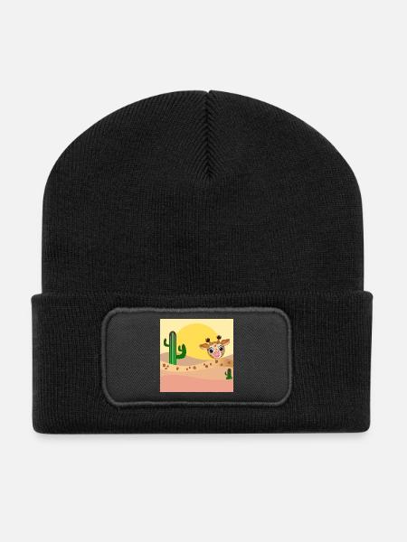 ILLUSTRATION D’ANIMAUX GIRAFES - DÉSERT - Beanie recyclé à patch - noir