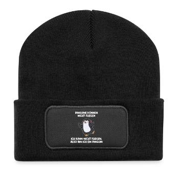 Antarktis Tier Humorvoll Pinguin Statement Zoo - Recycelte Patch Beanie - Schwarz - Vorne
