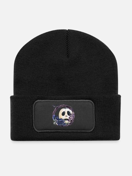 Halloween Pumpkin - Recycled Patch Beanie - black