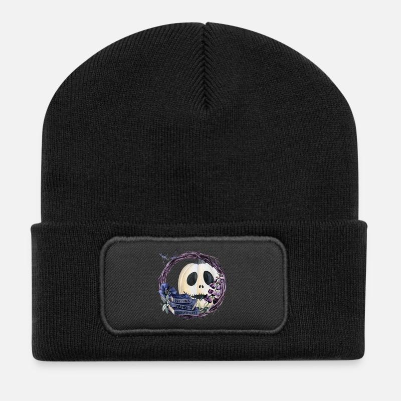 Halloween Kürbis - Recycelte Patch Beanie - Schwarz