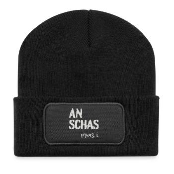 An Schas muas i! Dialekt, Mundart - Recycelte Patch Beanie - Schwarz - Vorne