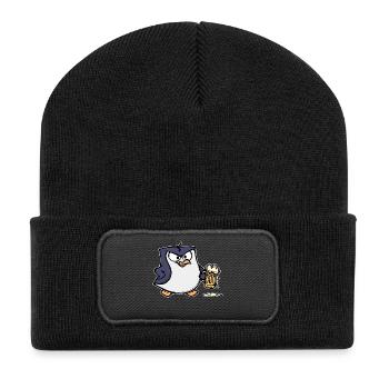 Lustig Pinguin Vogel Zoo Tier Seevogel Bier - Recycelte Patch Beanie - Schwarz - Vorne
