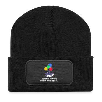 Humorvoll Tier Pinguin Statement Luftballon Vogel - Recycelte Patch Beanie - Schwarz - Vorne