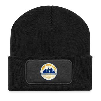 New York Skyline Vintage Badge - Recycelte Patch Beanie - Schwarz - Vorne