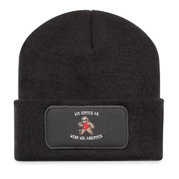 Tier Schneckentempo Statement Faultier Zoo - Recycelte Patch Beanie - Dunkelgrau - Vorne