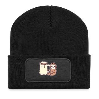Lazy Slow Vegetarian Mammal Sloth Animal - Recycled Patch Beanie - black - Front