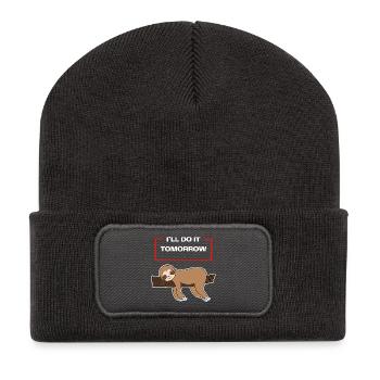 Faultier Statement Hängematte Tier Faul Schlafen - Recycelte Patch Beanie - Dunkelgrau - Vorne