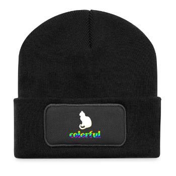 Colorful V2, katzen Sprüche, silhouetten - Recycelte Patch Beanie - Schwarz - Vorne