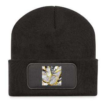 Marmor Schwarz-Weiß Gold Textur - Recycelte Patch Beanie - Dunkelgrau - Vorne